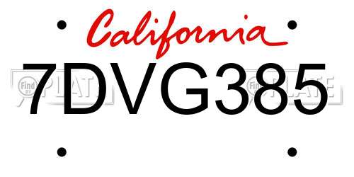7DVG385 California License Plate