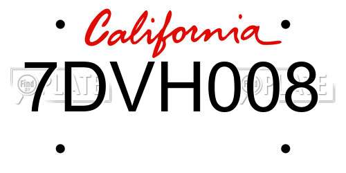7DVH008 California License Plate