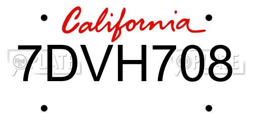 7DVH708 California License Plate