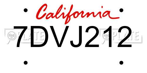 7DVJ212 California License Plate