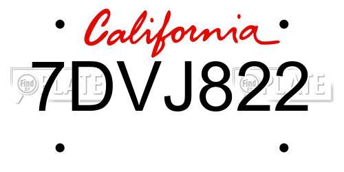 7DVJ822 California License Plate
