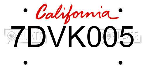 7DVK005 California License Plate