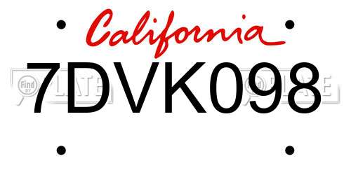 7DVK098 California License Plate