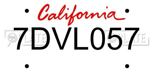 7DVL057 California License Plate
