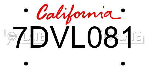 7DVL081 California License Plate