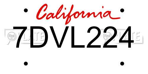 7DVL224 California License Plate