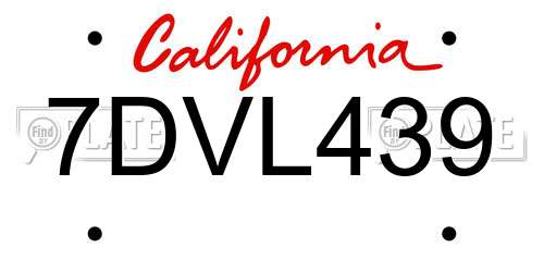 7DVL439 California License Plate