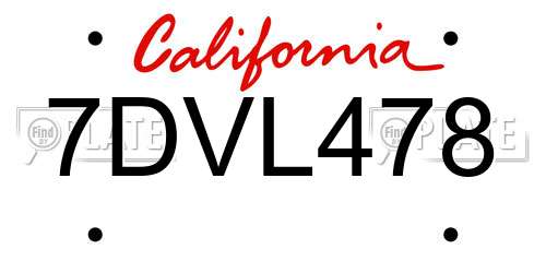 7DVL478 California License Plate
