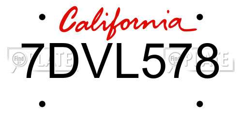 7DVL578 California License Plate