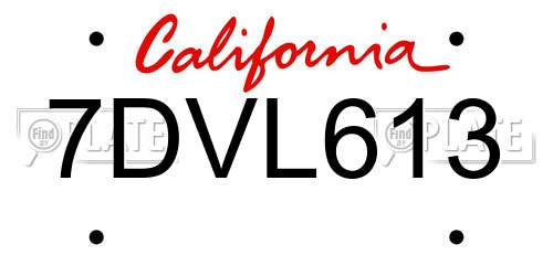 7DVL613 California License Plate
