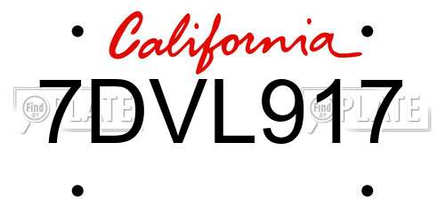 7DVL917 California License Plate
