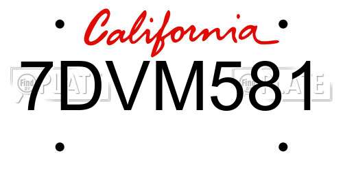 7DVM581 California License Plate