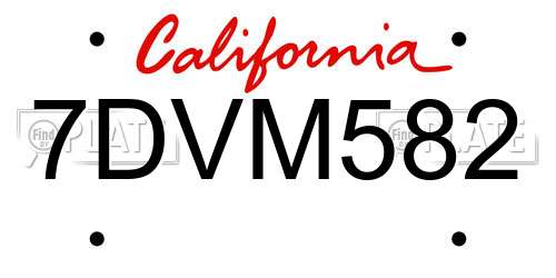 7DVM582 California License Plate