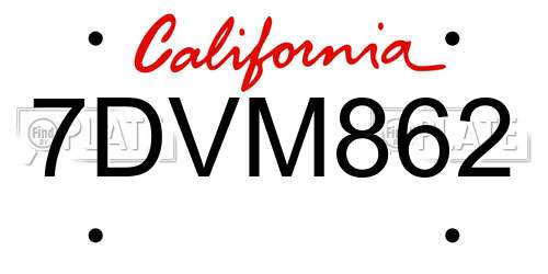 7DVM862 California License Plate