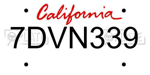 7DVN339 California License Plate