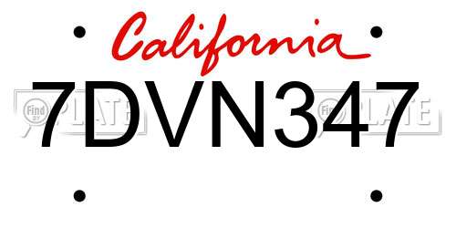 7DVN347 California License Plate