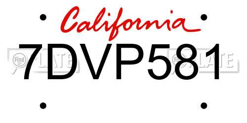7DVP581 California License Plate
