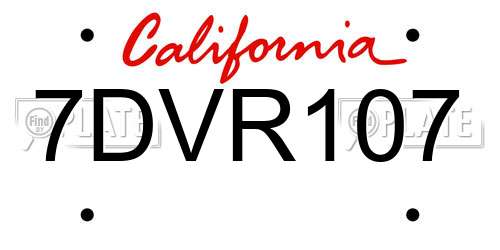 7DVR107 California License Plate