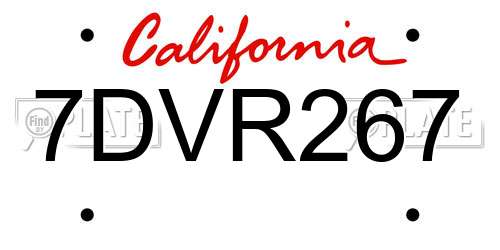 7DVR267 California License Plate