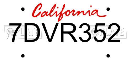 7DVR352 California License Plate