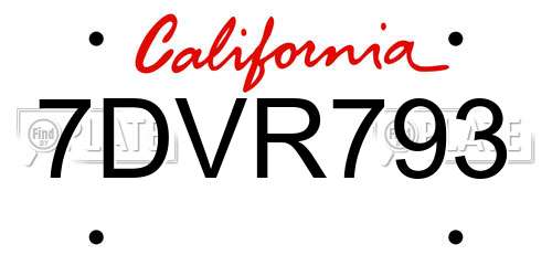 7DVR793 California License Plate