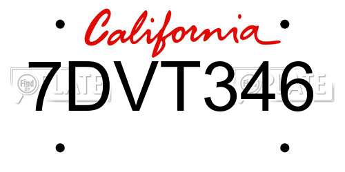 7DVT346 California License Plate