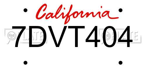 7DVT404 California License Plate