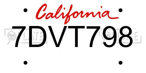 7DVT798 California License Plate