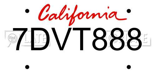 7DVT888 California License Plate
