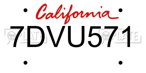 7DVU571 California License Plate