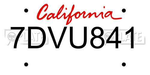 7DVU841 California License Plate