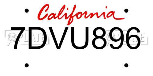 7DVU896 California License Plate