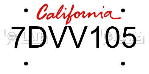 7DVV105 California License Plate