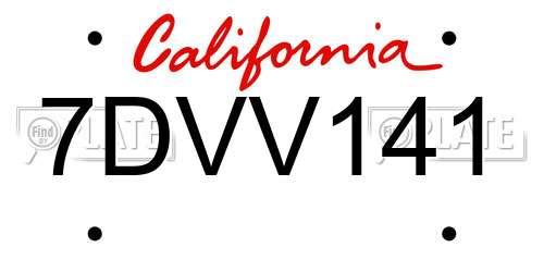 7DVV141 California License Plate