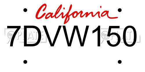 7DVW150 California License Plate