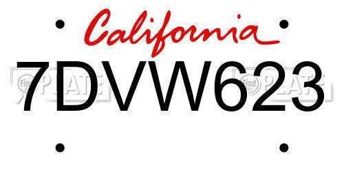 7DVW623 California License Plate