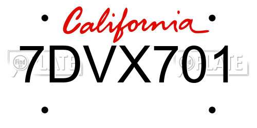 7DVX701 California License Plate