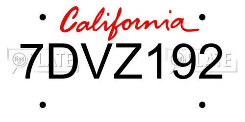 7DVZ192 California License Plate