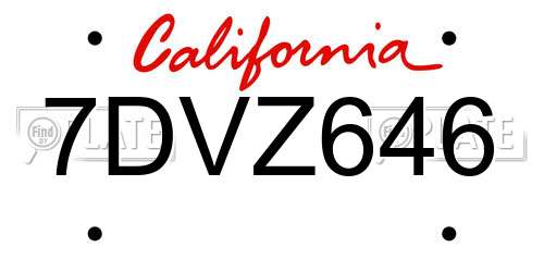7DVZ646 California License Plate