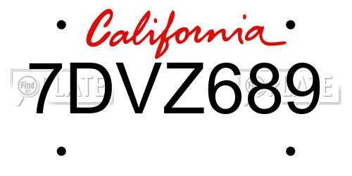 7DVZ689 California License Plate