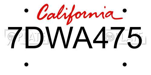 7DWA475 California License Plate