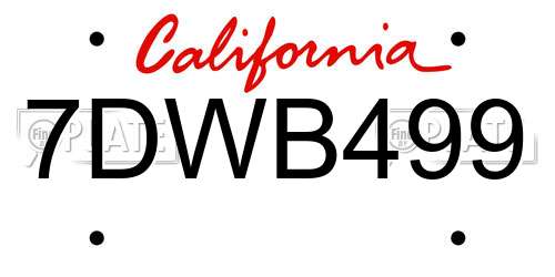 7DWB499 California License Plate