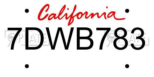 7DWB783 California License Plate