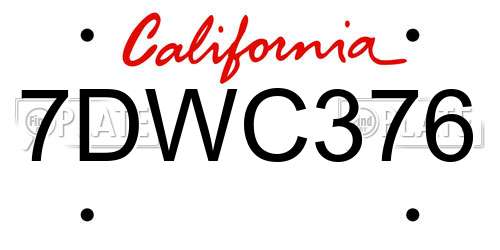 7DWC376 California License Plate