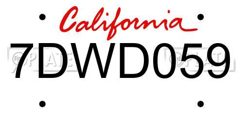 7DWD059 California License Plate