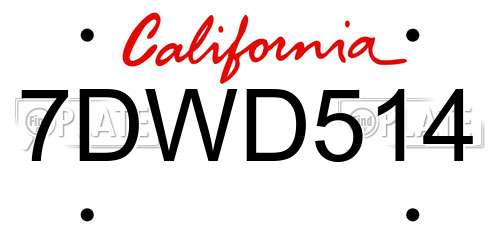 7DWD514 California License Plate