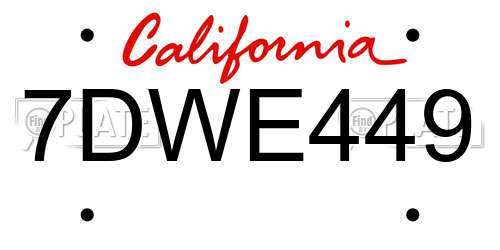 7DWE449 California License Plate