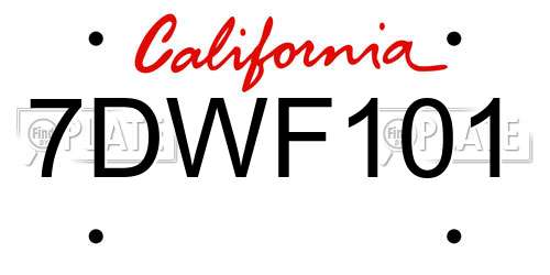 7DWF101 California License Plate