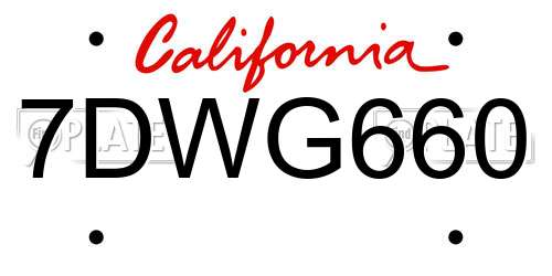 7DWG660 California License Plate