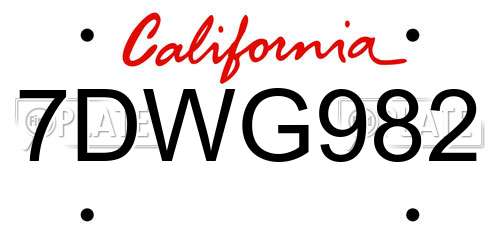 7DWG982 California License Plate